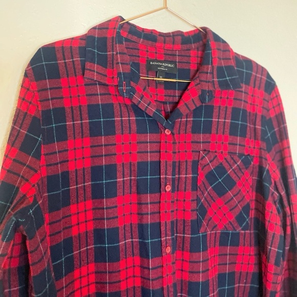 Banana Republic Red Plaid Preppy Classic Flannel Shirt XL - Picture 4 of 7